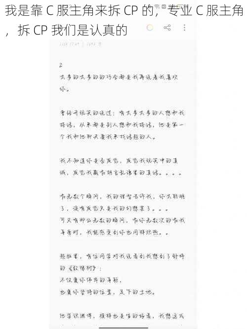 我是靠 C 服主角来拆 CP 的，专业 C 服主角，拆 CP 我们是认真的