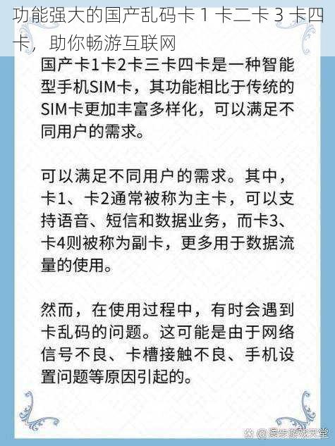 功能强大的国产乱码卡 1 卡二卡 3 卡四卡，助你畅游互联网