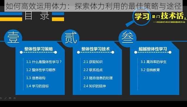 如何高效运用体力：探索体力利用的最佳策略与途径