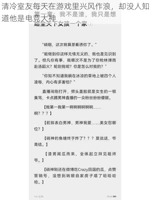 清冷室友每天在游戏里兴风作浪，却没人知道他是电竞大神